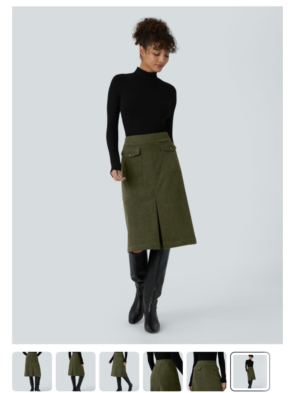 HALARA Olive Midi Utility Skirt with Front Pleat